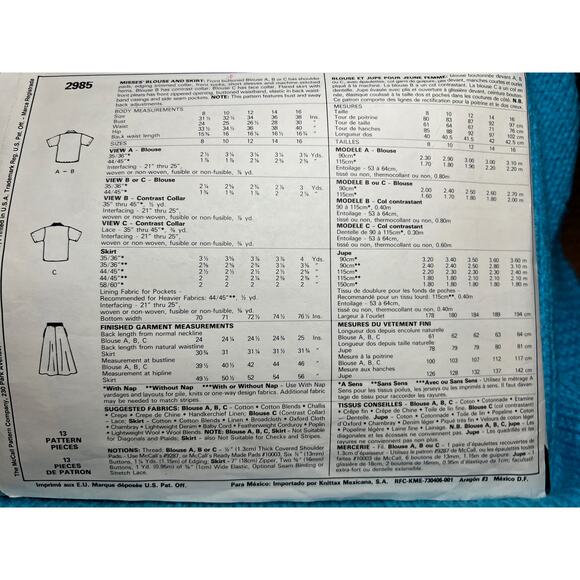 McCalls 2985 pattern swing skirt blouse 1980s size 16 - Picture 3 of 6